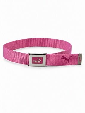 Puma Pink Web Belt – Adjustable Long Strap, Silver Logo Buckle Y2K